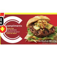 Compliments Angus, Sirloin or Prime Rib Beef Burgers