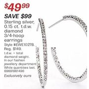 Sterling Silver 0.15 ct. t.d.w. Diamond 3/4-Hoop Earrings - $49.99 ($99.00 off)