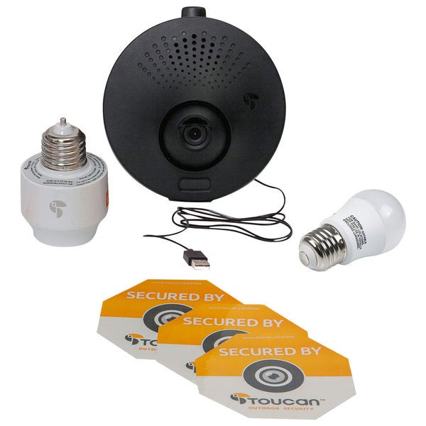 toucan wireless outdoor 720p ip camera with smart led light bulb