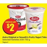 Astro Original Or Smooth'n Fruity Yogurt Tubs  - $2.00