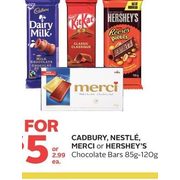 Cadbury, Nestle, Merci or Hershey's Chocolate Bars - 2/$5.00
