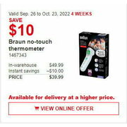Braun No-Touch Thermometer - $39.99 ($10.00 off)